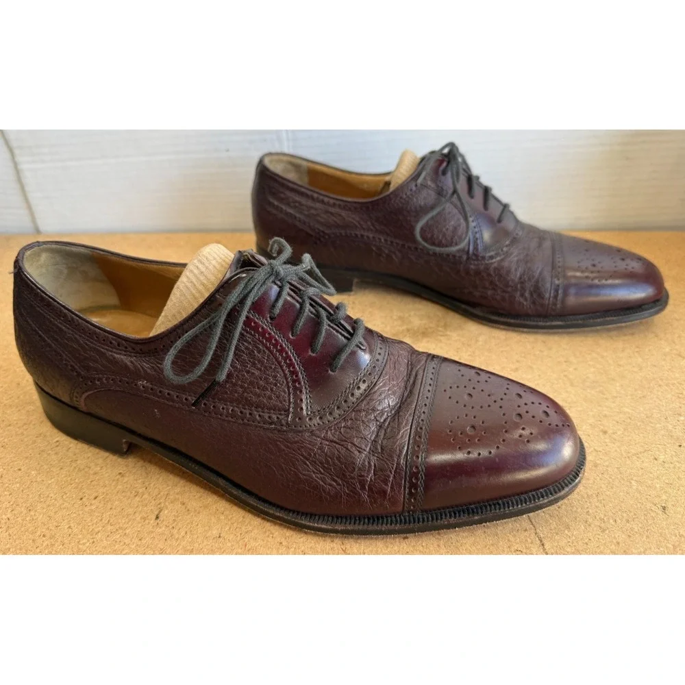 Moreschi Abano Cap‎ Toe Lace Up Brogue Oxfords Peccary & Calfskin Men's 9.5M
